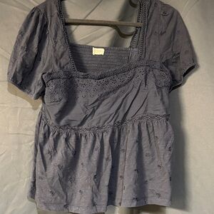 Lucky Brand Charcoal Eyelet Blouse